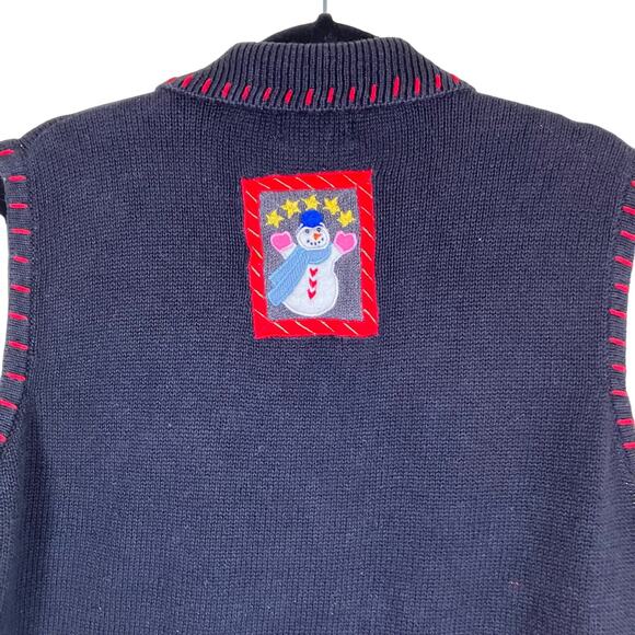Designers Originals Sz XL Vtg 90s Holiday Sweater Vest Snowmans Boho Multicolor - Picture 6 of 16